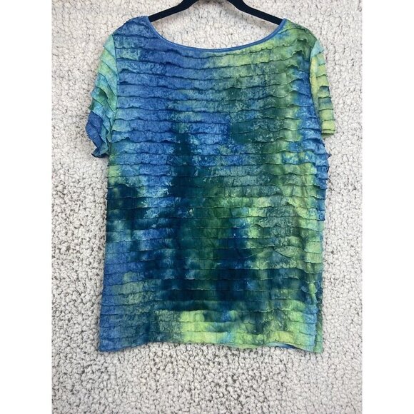 NY Collection  made USA ruffle short sleeve multicolor blouse women's size 2XL - Picture 5 of 7